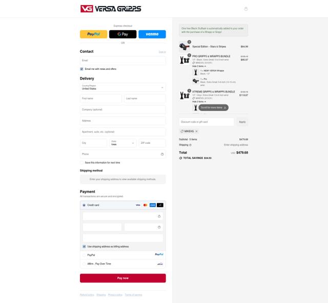 VersaGripps.com checkout page showing VersaGripps.com promo code box | Screenshot taken by SimplyCodes community member on Sep 10, 2025