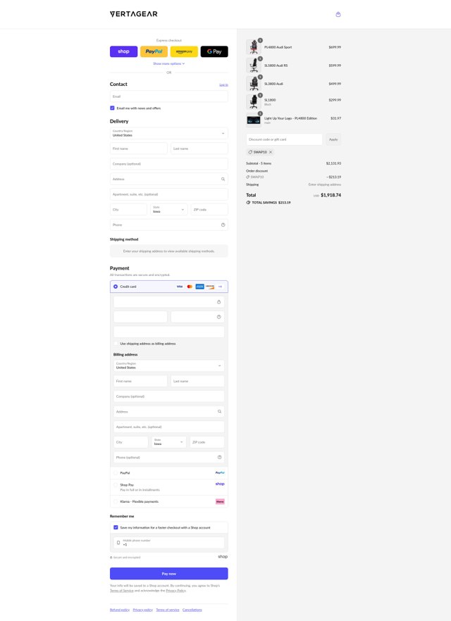 Vertagear checkout page showing Vertagear promo code box | Screenshot taken by SimplyCodes community member on Sep 4, 2025