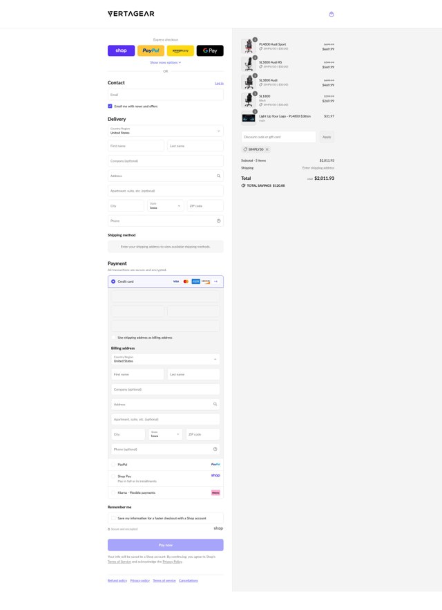 Vertagear checkout page showing Vertagear promo code box | Screenshot taken by SimplyCodes community member on Aug 31, 2025