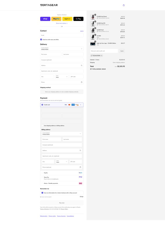 Vertagear checkout page showing Vertagear promo code box | Screenshot taken by SimplyCodes community member on Sep 4, 2025