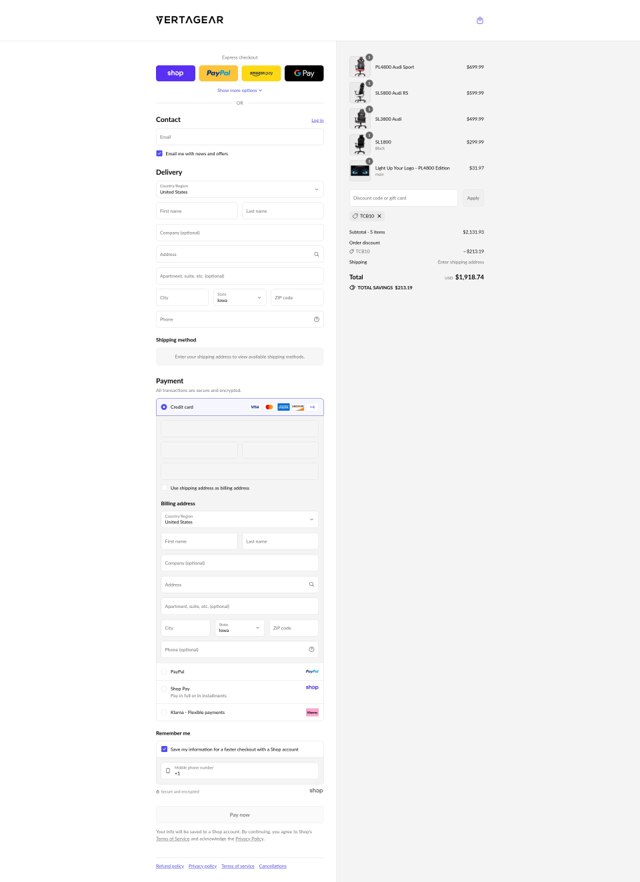 Vertagear checkout page showing Vertagear promo code box | Screenshot taken by SimplyCodes community member on Aug 31, 2025