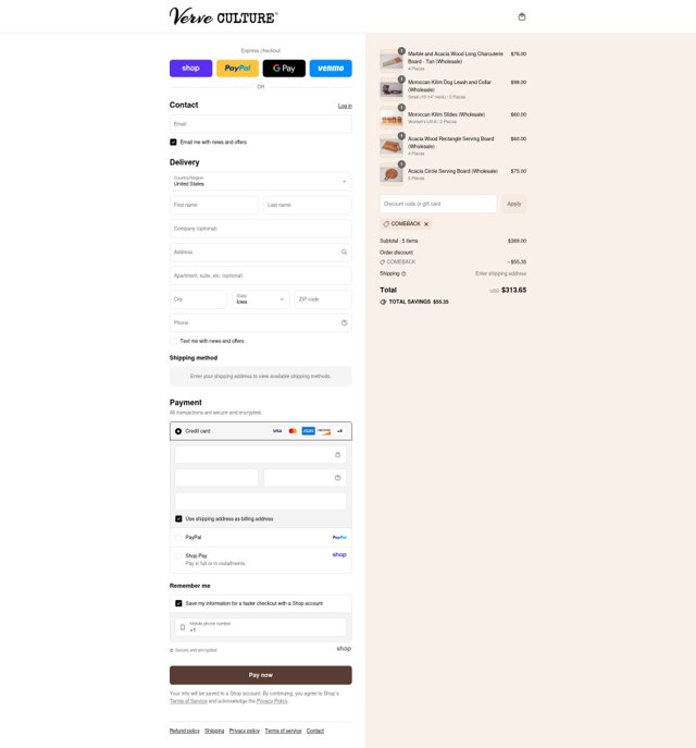 Verve Culture checkout page showing Verve Culture discount code box | Screenshot taken by SimplyCodes community member on Sep 7, 2025