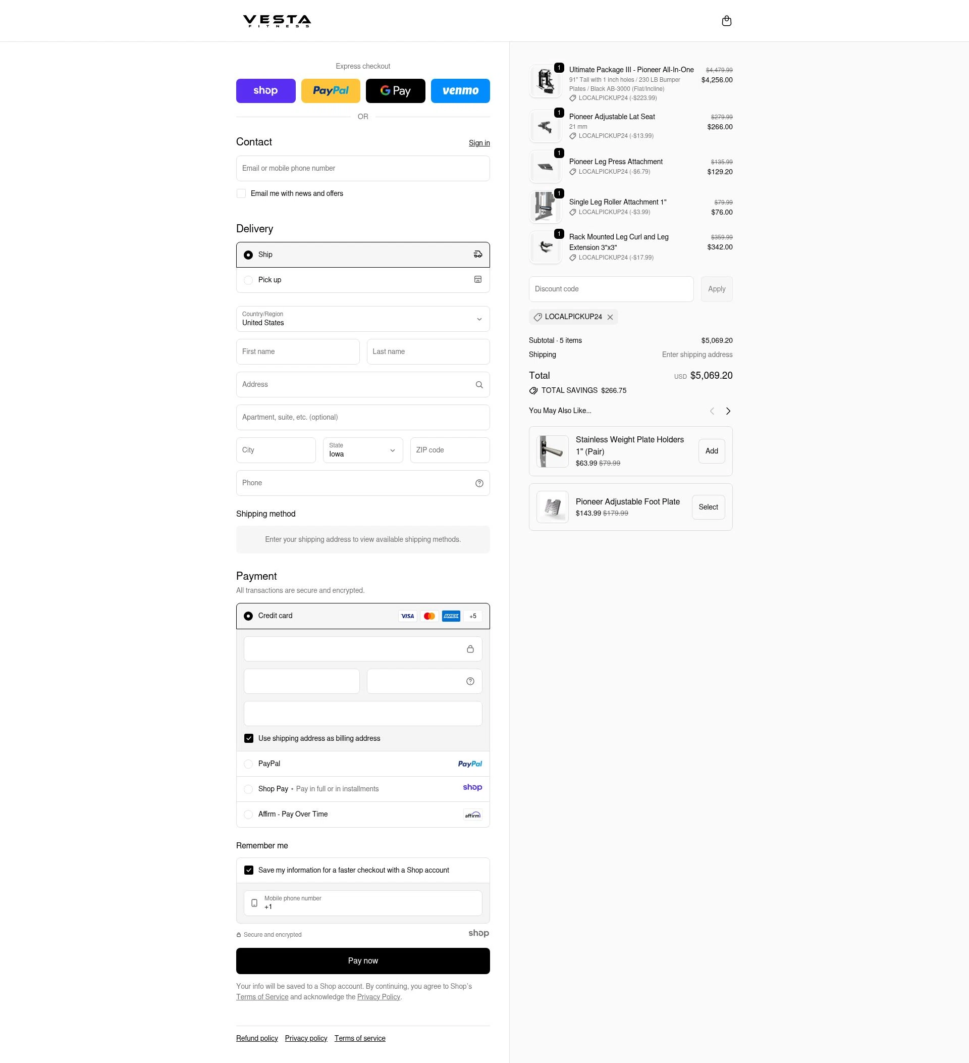 Vesta Fitness checkout page showing Vesta Fitness discount code box | Screenshot taken by SimplyCodes community member on Nov 25, 2025