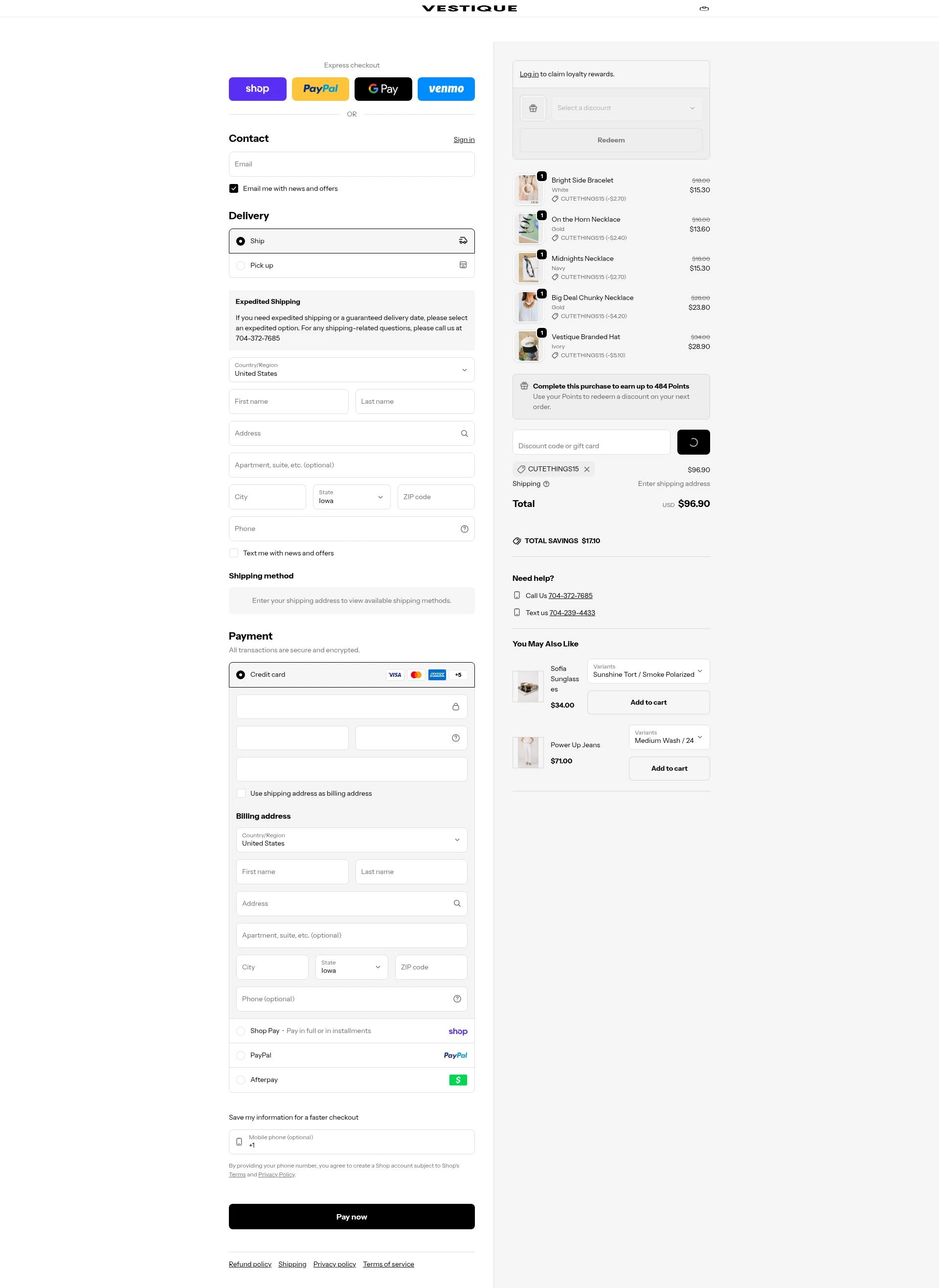 Vestique checkout page showing Vestique discount code box | Screenshot taken by SimplyCodes community member on Feb 10, 2026