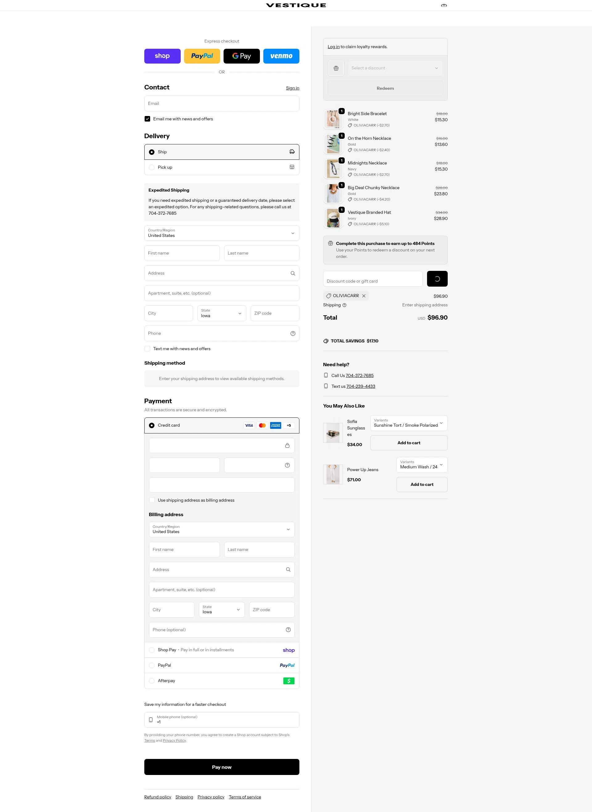 Vestique checkout page showing Vestique discount code box | Screenshot taken by SimplyCodes community member on Feb 10, 2026