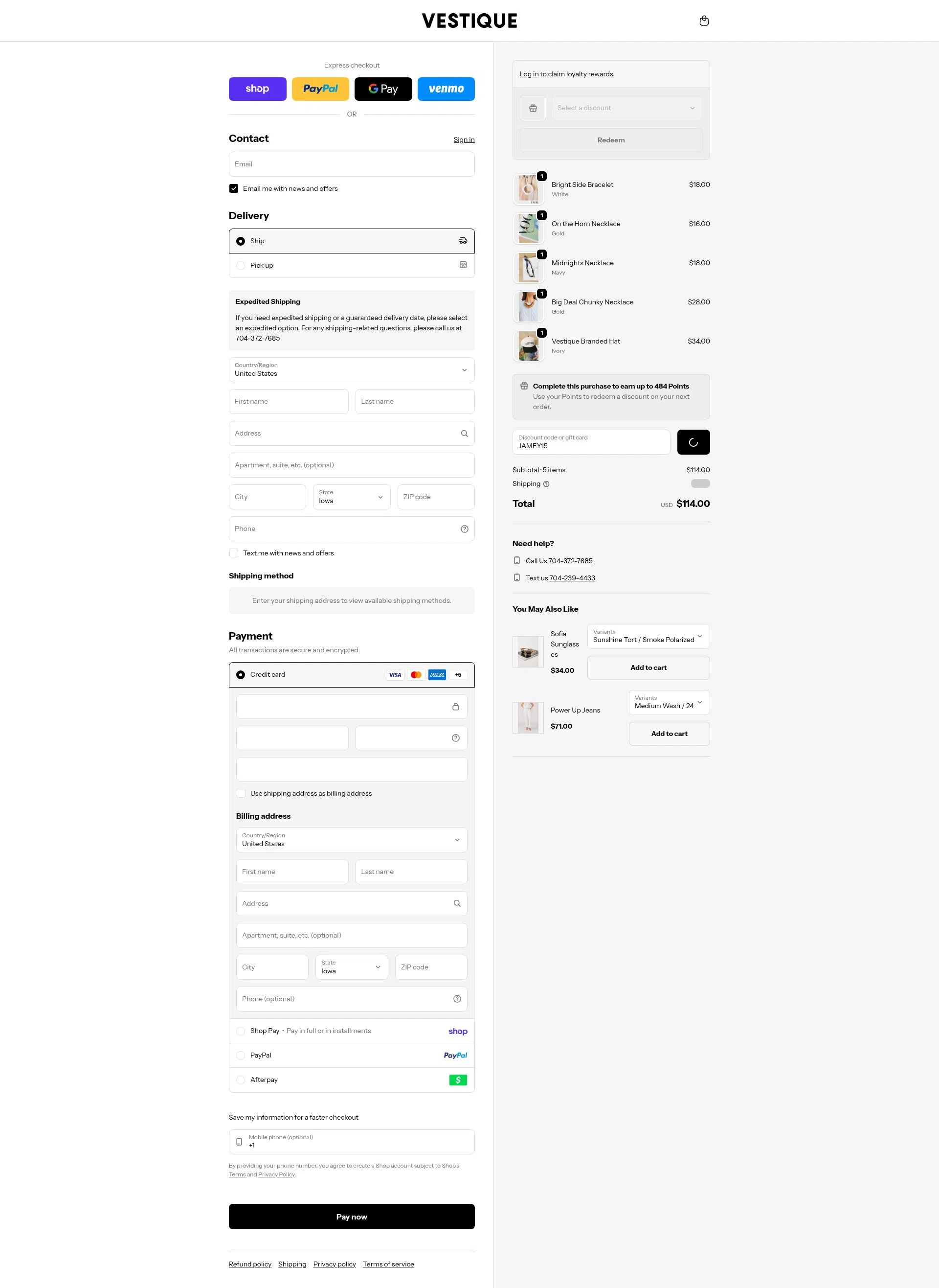 Vestique checkout page showing Vestique discount code box | Screenshot taken by SimplyCodes community member on Feb 10, 2026