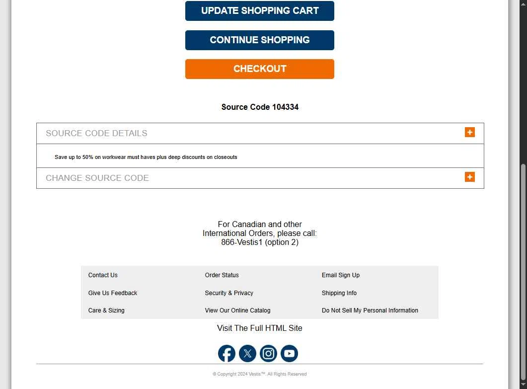 Vestis Uniform checkout page showing Vestis Uniform promo code box | Screenshot taken by SimplyCodes community member on Jul 11, 2025