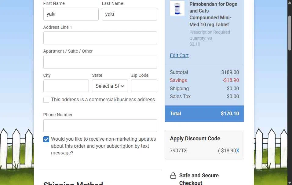VetRxDirect checkout page showing VetRxDirect coupon code box | Screenshot taken by SimplyCodes community member on Jan 26, 2026