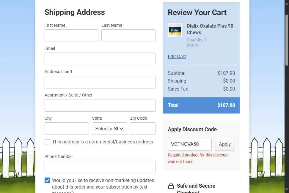 VetRxDirect checkout page showing VetRxDirect coupon code box | Screenshot taken by SimplyCodes community member on Oct 27, 2025
