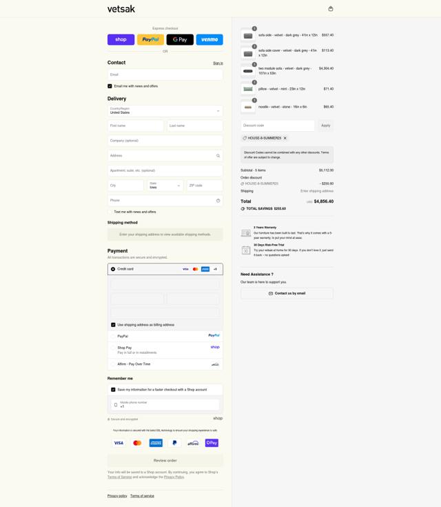 vetsak checkout page showing vetsak discount code box | Screenshot taken by SimplyCodes community member on Sep 15, 2025