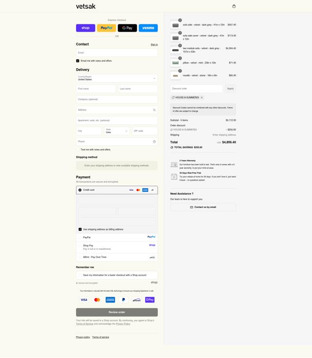 vetsak checkout page showing vetsak discount code box | Screenshot taken by SimplyCodes community member on Sep 11, 2025