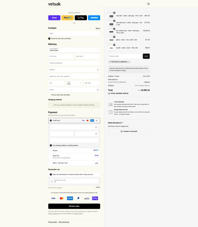 vetsak checkout page showing vetsak discount code box | Screenshot taken by SimplyCodes community member on Sep 11, 2025