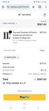 RIDELOVER coupon verification screenshot