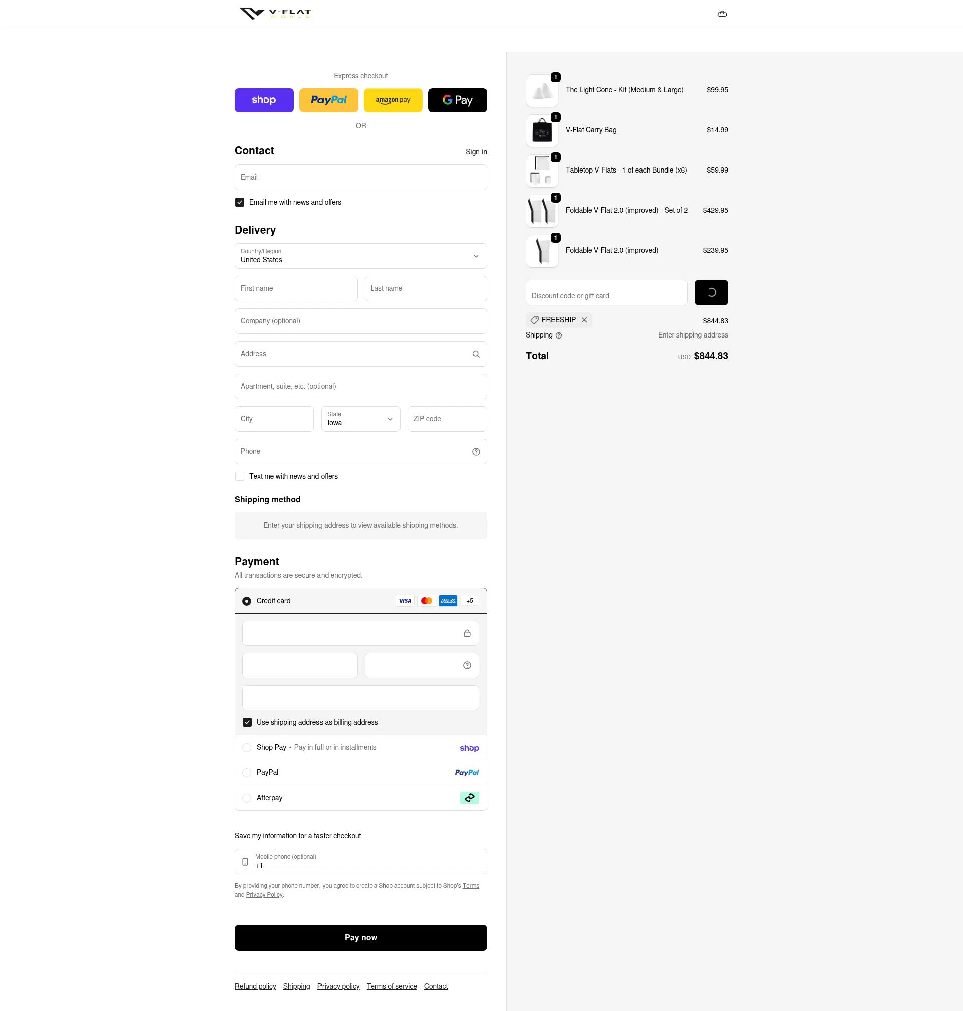 V-Flat World checkout page showing V-Flat World promo code box | Screenshot taken by SimplyCodes community member on Feb 13, 2026