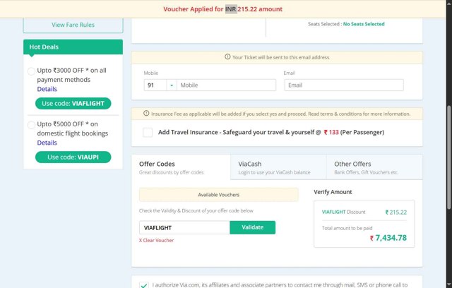 Via.com checkout page showing Via.com promo code box | Screenshot taken by SimplyCodes community member on Jun 30, 2025