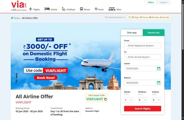 Via.com checkout page showing Via.com promo code box | Screenshot taken by SimplyCodes community member on Apr 24, 2025