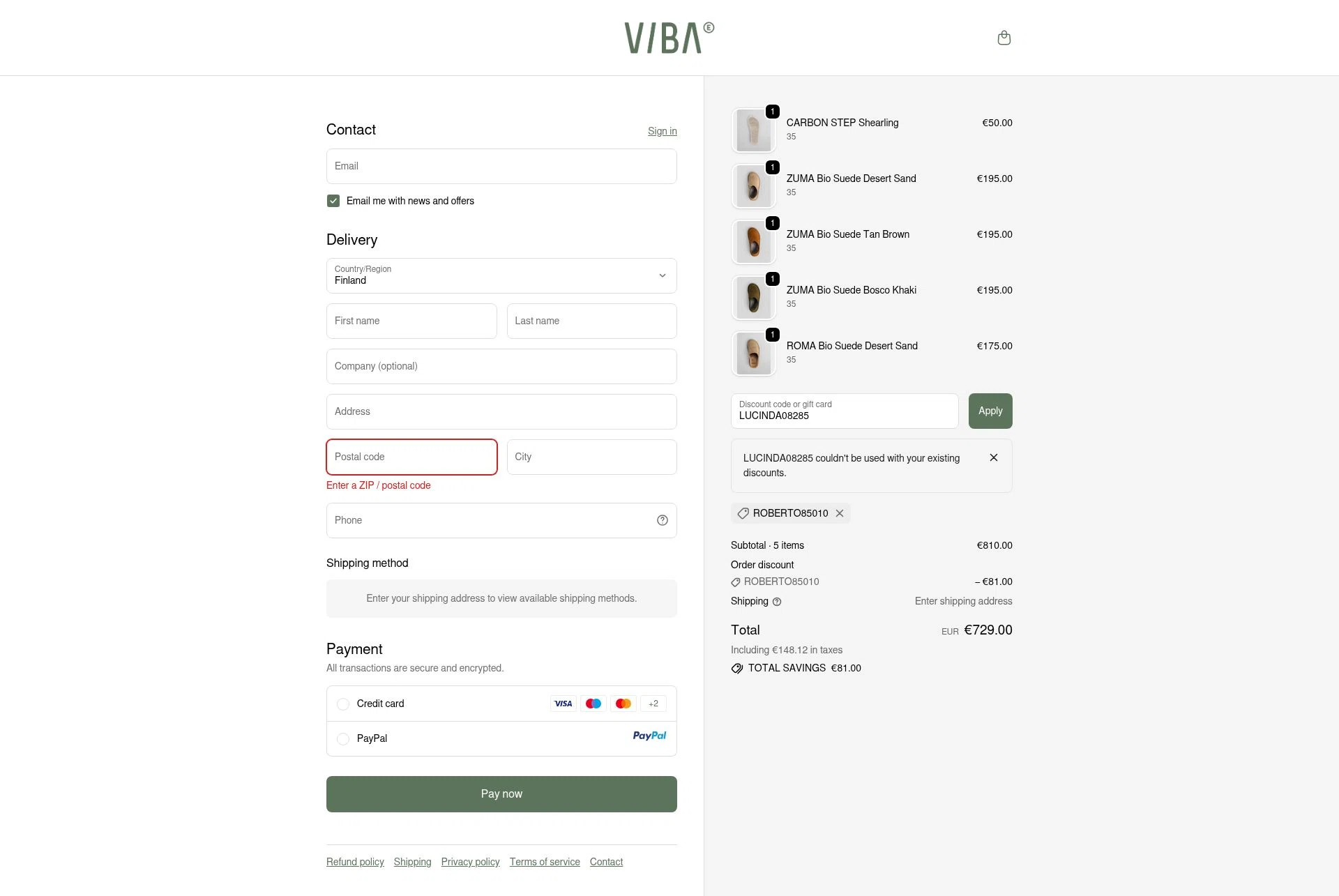 VIBAe checkout page showing VIBAe discount code box | Screenshot taken by SimplyCodes community member on Oct 14, 2025