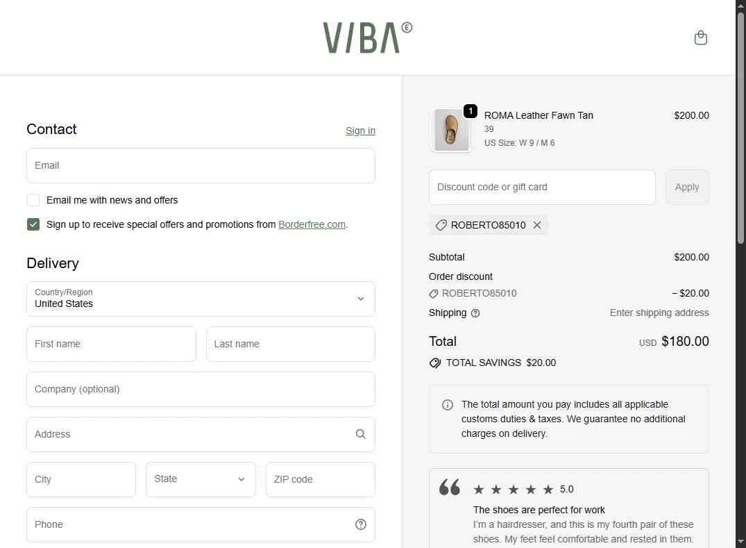 VIBAe checkout page showing VIBAe discount code box | Screenshot taken by SimplyCodes community member on Oct 13, 2025