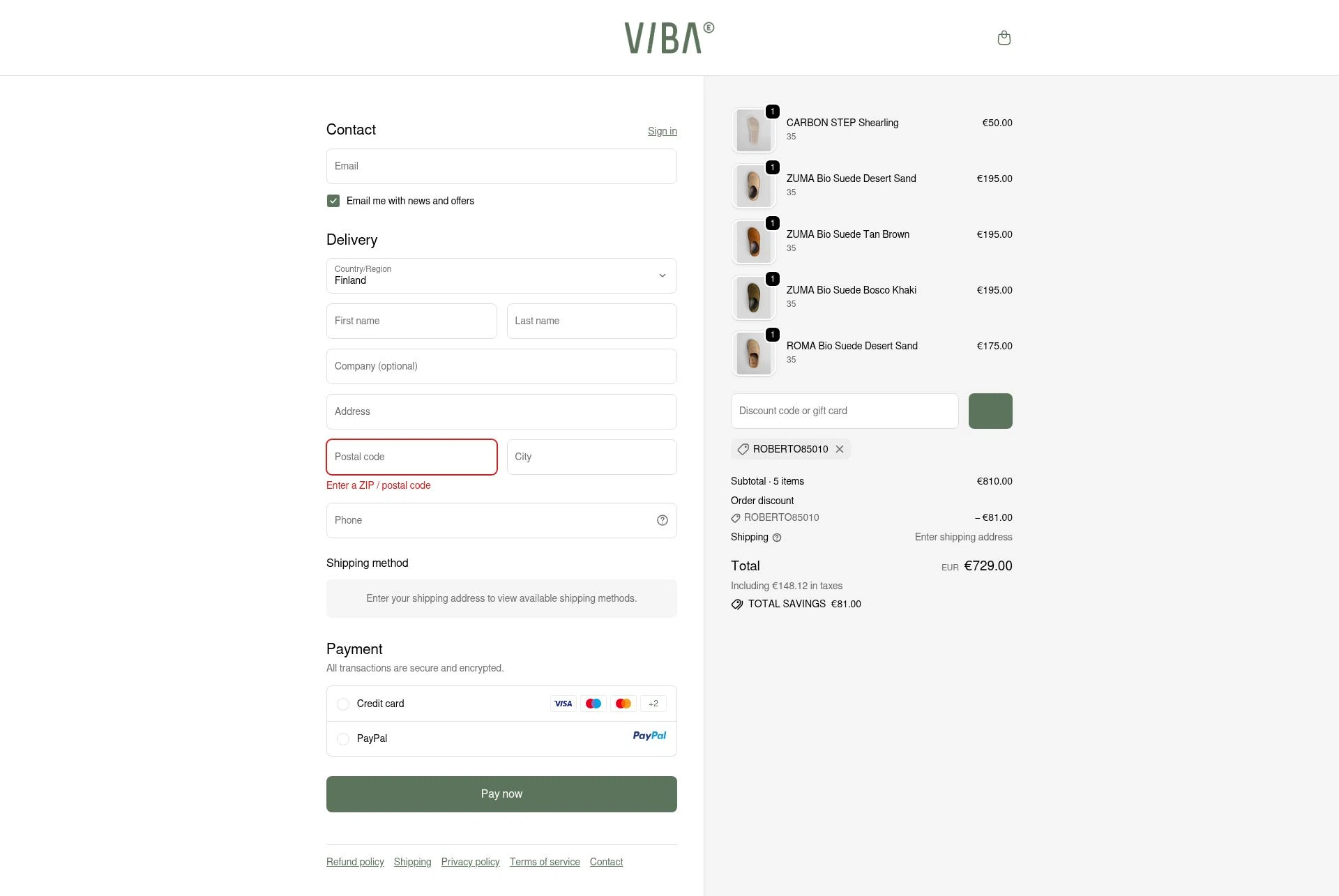 VIBAe checkout page showing VIBAe discount code box | Screenshot taken by SimplyCodes community member on Oct 14, 2025