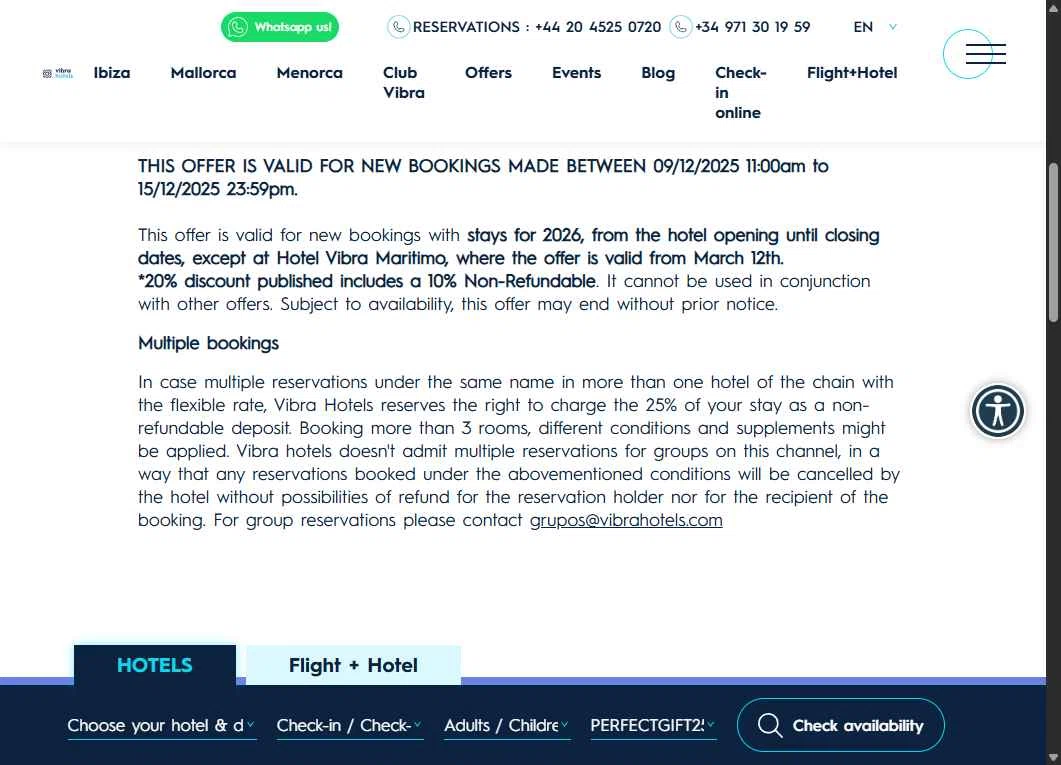 Vibra Hotels checkout page showing Vibra Hotels promo code box | Screenshot taken by SimplyCodes community member on Dec 12, 2025