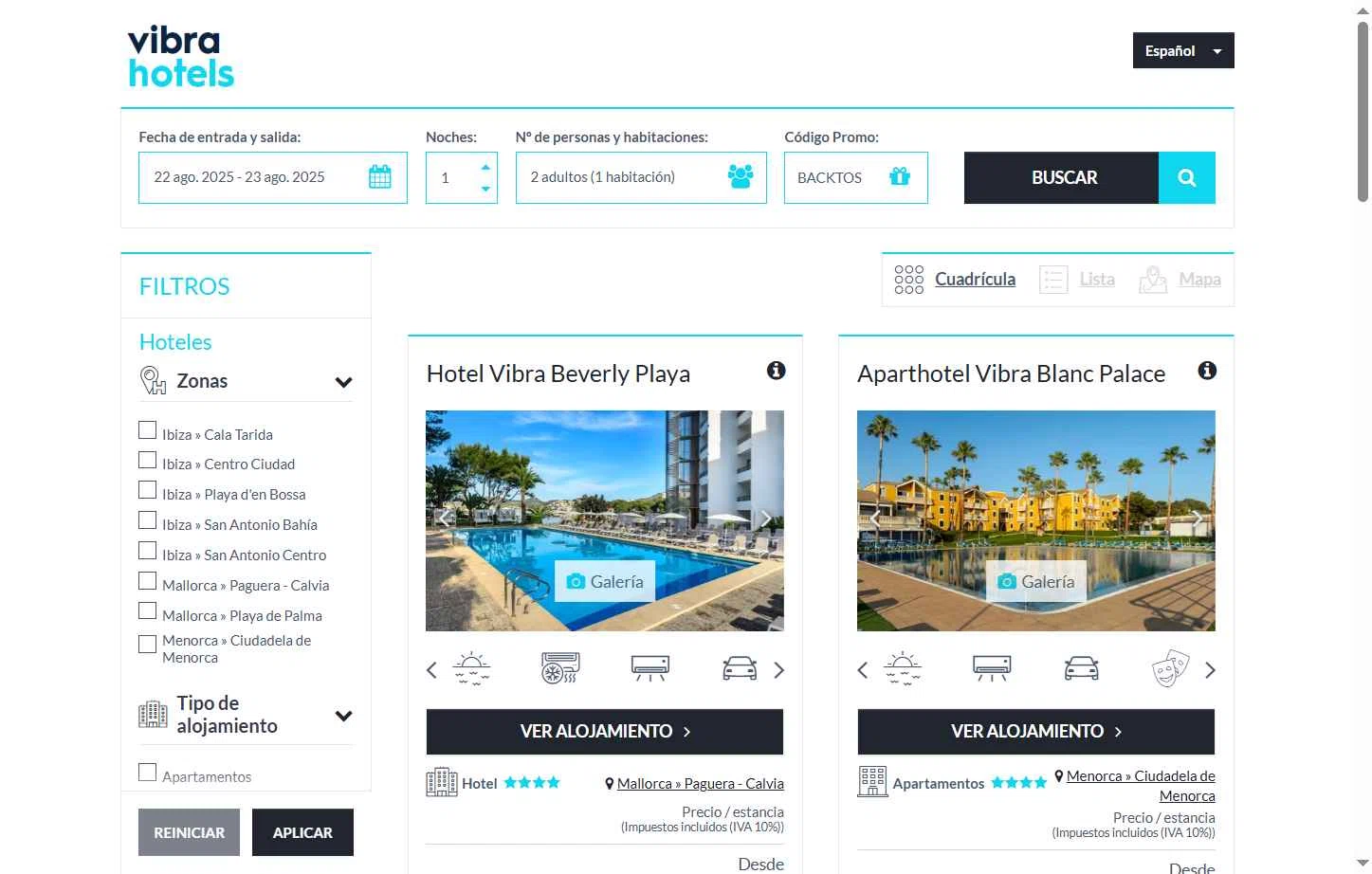 Vibra Hotels checkout page showing Vibra Hotels promo code box | Screenshot taken by SimplyCodes community member on Aug 22, 2025