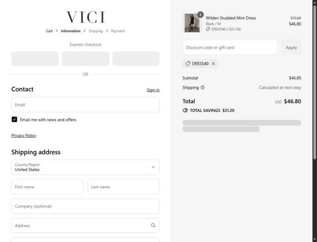 Vici checkout page showing Vici coupon code box | Screenshot taken by SimplyCodes community member on Sep 15, 2025