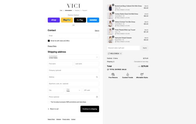 Vici checkout page showing Vici coupon code box | Screenshot taken by SimplyCodes community member on Sep 12, 2025