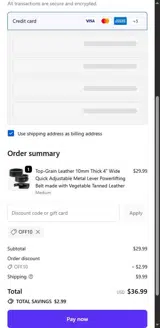 off10 coupon verification screenshot