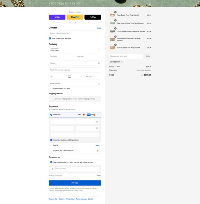 Victoria Emerson checkout page showing Victoria Emerson discount code box | Screenshot taken by SimplyCodes community member on Sep 4, 2025