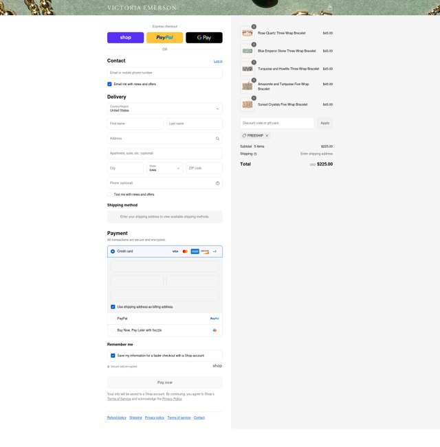 Victoria Emerson checkout page showing Victoria Emerson discount code box | Screenshot taken by SimplyCodes community member on Aug 31, 2025