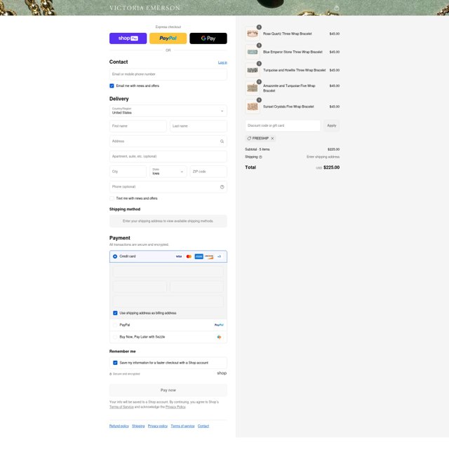 Victoria Emerson checkout page showing Victoria Emerson discount code box | Screenshot taken by SimplyCodes community member on Aug 21, 2025