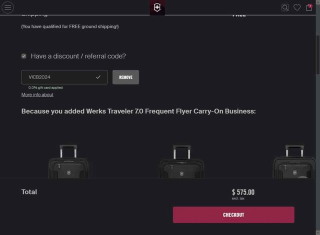 Victorinox checkout page showing Victorinox coupon code box | Screenshot taken by SimplyCodes community member on Sep 28, 2025