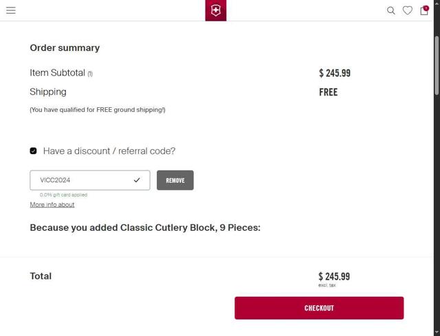 Victorinox checkout page showing Victorinox coupon code box | Screenshot taken by SimplyCodes community member on Sep 30, 2025