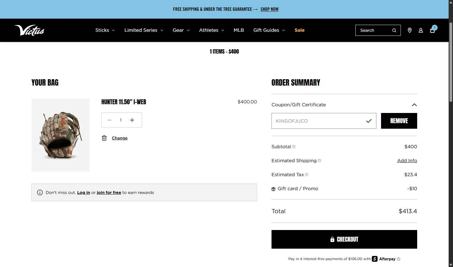 Victus Sports checkout page showing Victus Sports coupon code box | Screenshot taken by SimplyCodes community member on Dec 15, 2025