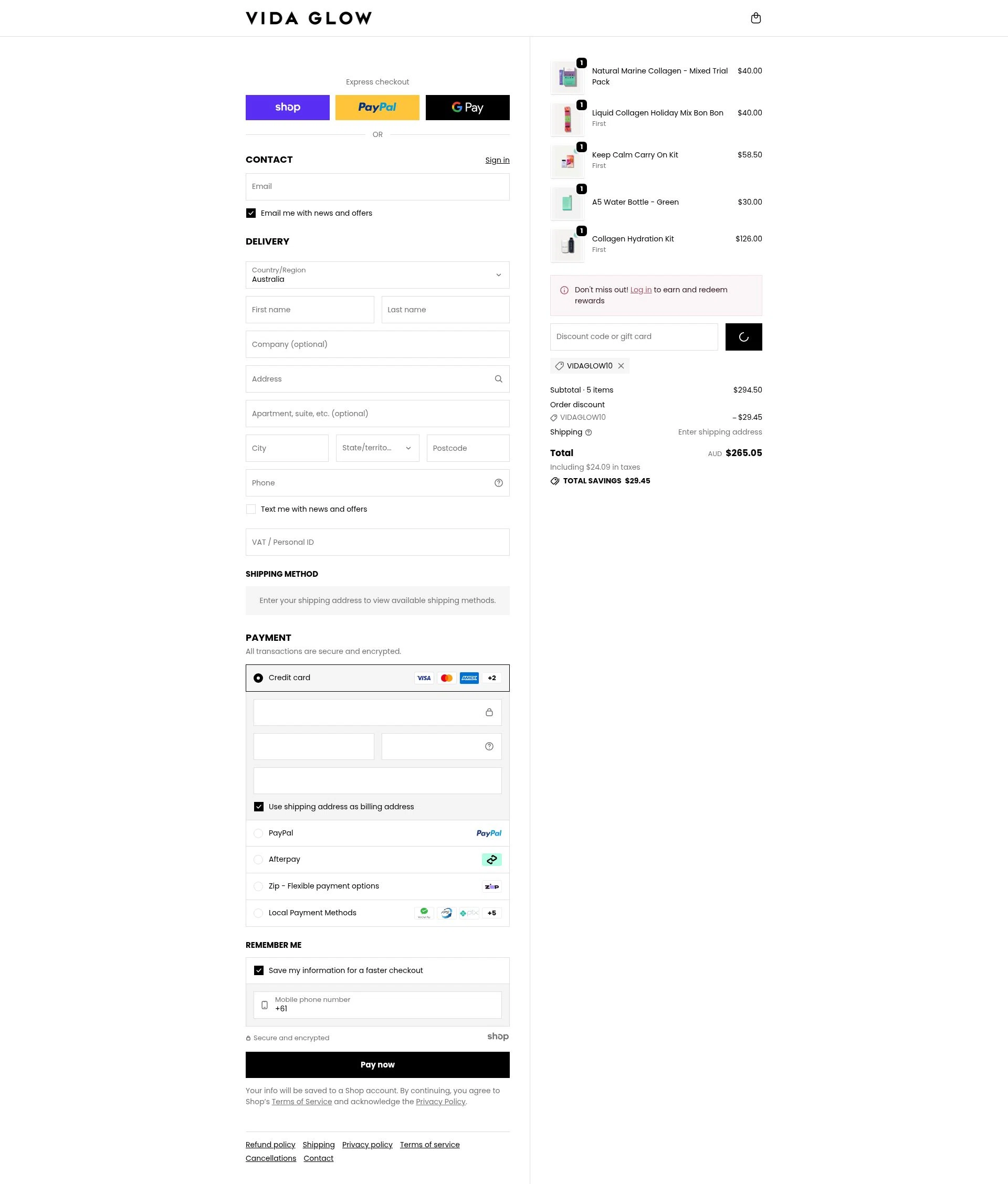Vida Glow checkout page showing Vida Glow discount code box | Screenshot taken by SimplyCodes community member on Jan 12, 2026