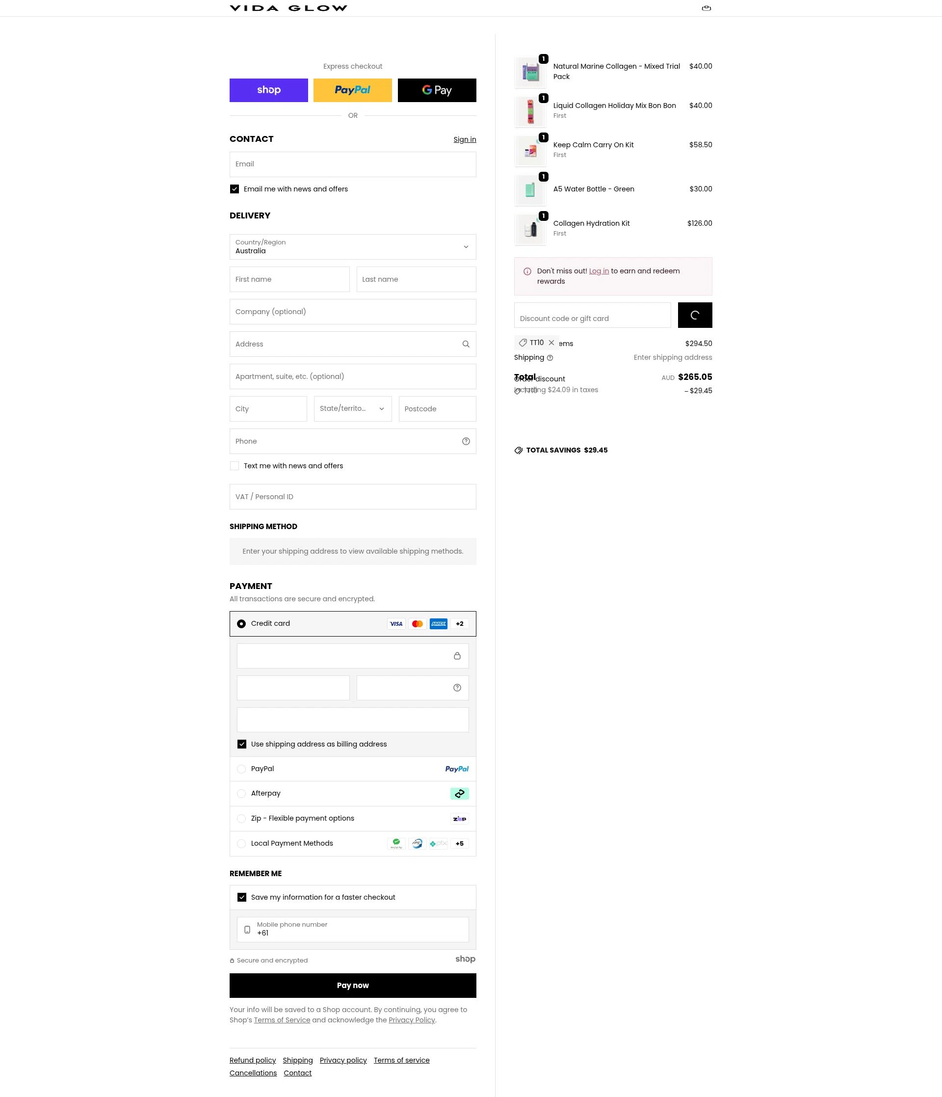 Vida Glow checkout page showing Vida Glow discount code box | Screenshot taken by SimplyCodes community member on Jan 2, 2026