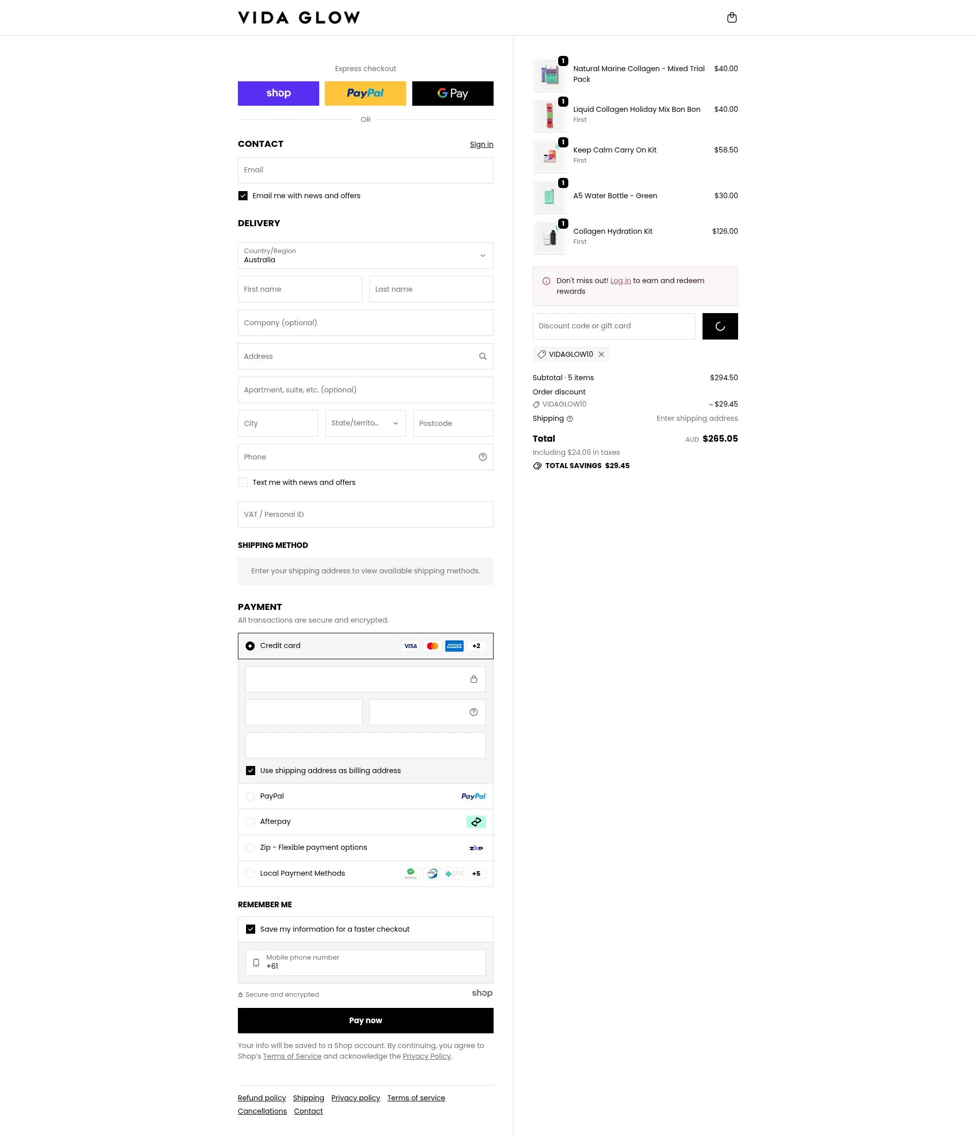 Vida Glow checkout page showing Vida Glow discount code box | Screenshot taken by SimplyCodes community member on Jan 7, 2026