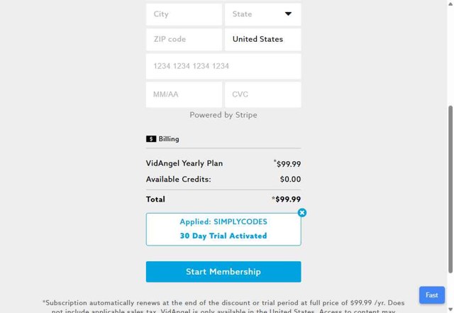 VidAngel checkout page showing VidAngel promo code box | Screenshot taken by SimplyCodes community member on Aug 3, 2025