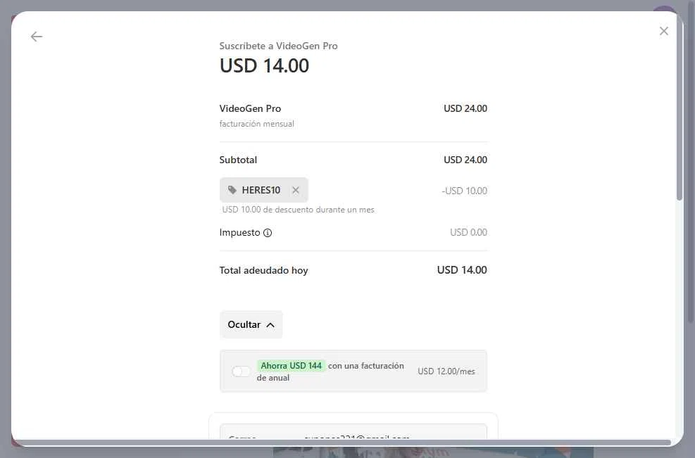 VideoGen checkout page showing VideoGen coupon code box | Screenshot taken by SimplyCodes community member on Jun 12, 2025