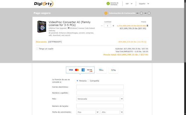 VideoProc checkout page showing VideoProc discount code box | Screenshot taken by SimplyCodes community member on Aug 29, 2025