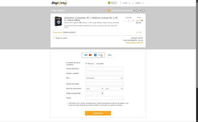 VideoProc checkout page showing VideoProc discount code box | Screenshot taken by SimplyCodes community member on Aug 11, 2025