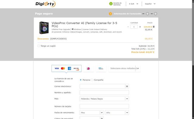 VideoProc checkout page showing VideoProc discount code box | Screenshot taken by SimplyCodes community member on Sep 9, 2025