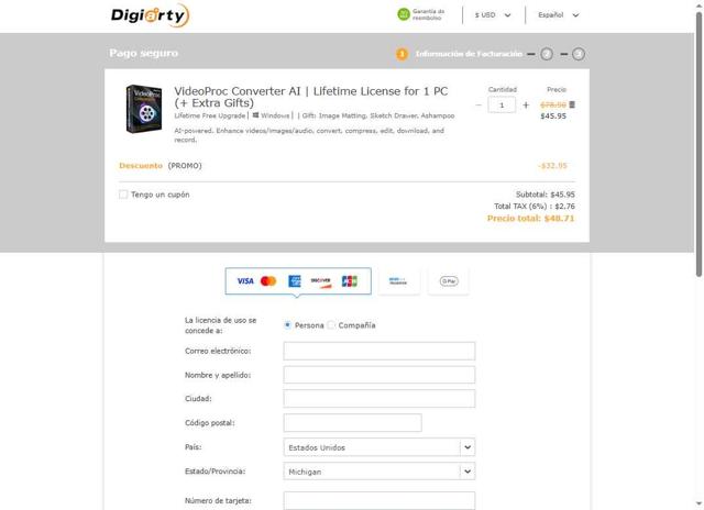 VideoProc checkout page showing VideoProc discount code box | Screenshot taken by SimplyCodes community member on Jul 12, 2025