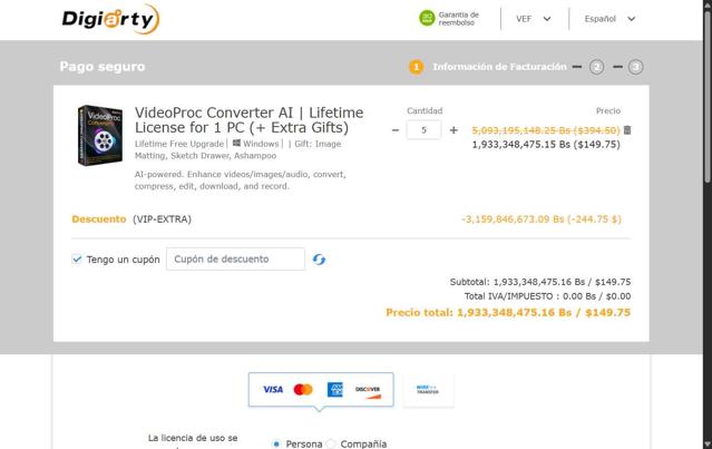 VideoProc checkout page showing VideoProc discount code box | Screenshot taken by SimplyCodes community member on Aug 9, 2025