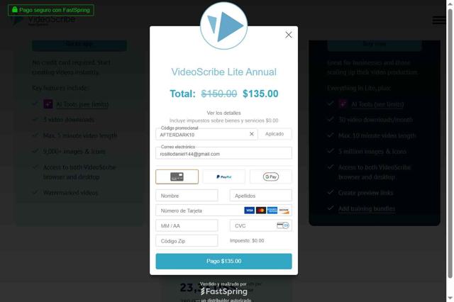 VideoScribe checkout page showing VideoScribe promo code box | Screenshot taken by SimplyCodes community member on Aug 1, 2025