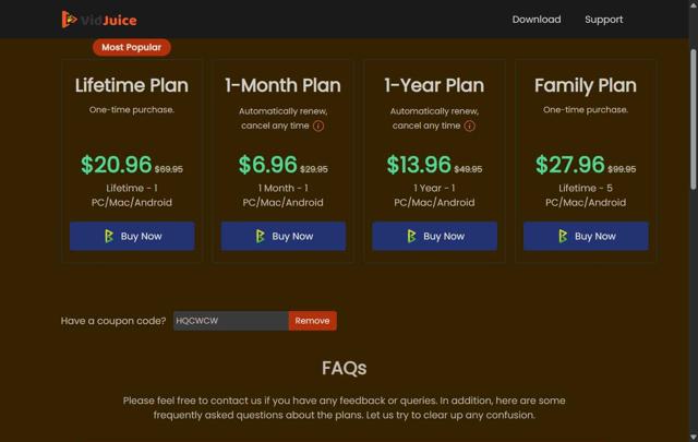 VidJuice checkout page showing VidJuice coupon code box | Screenshot taken by SimplyCodes community member on Jul 13, 2025