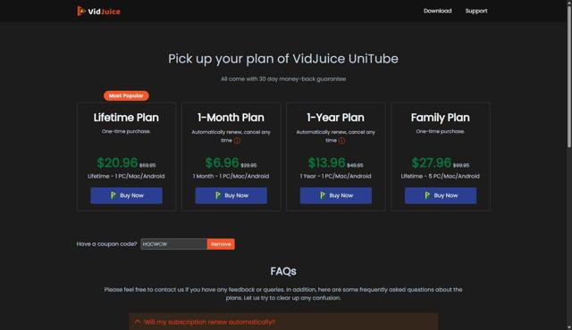 VidJuice checkout page showing VidJuice coupon code box | Screenshot taken by SimplyCodes community member on Jul 13, 2025