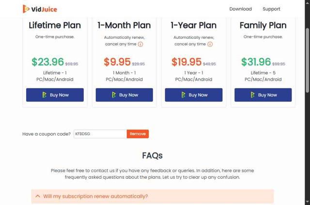 VidJuice checkout page showing VidJuice coupon code box | Screenshot taken by SimplyCodes community member on Sep 1, 2025