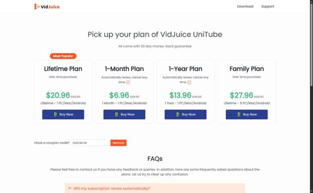 VidJuice checkout page showing VidJuice coupon code box | Screenshot taken by SimplyCodes community member on Jul 13, 2025
