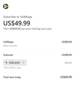 VidMage coupon verification screenshot